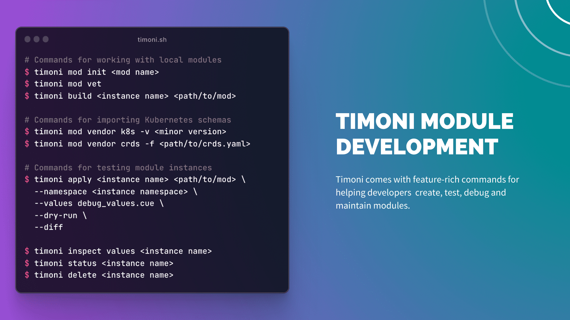 Timoni module development